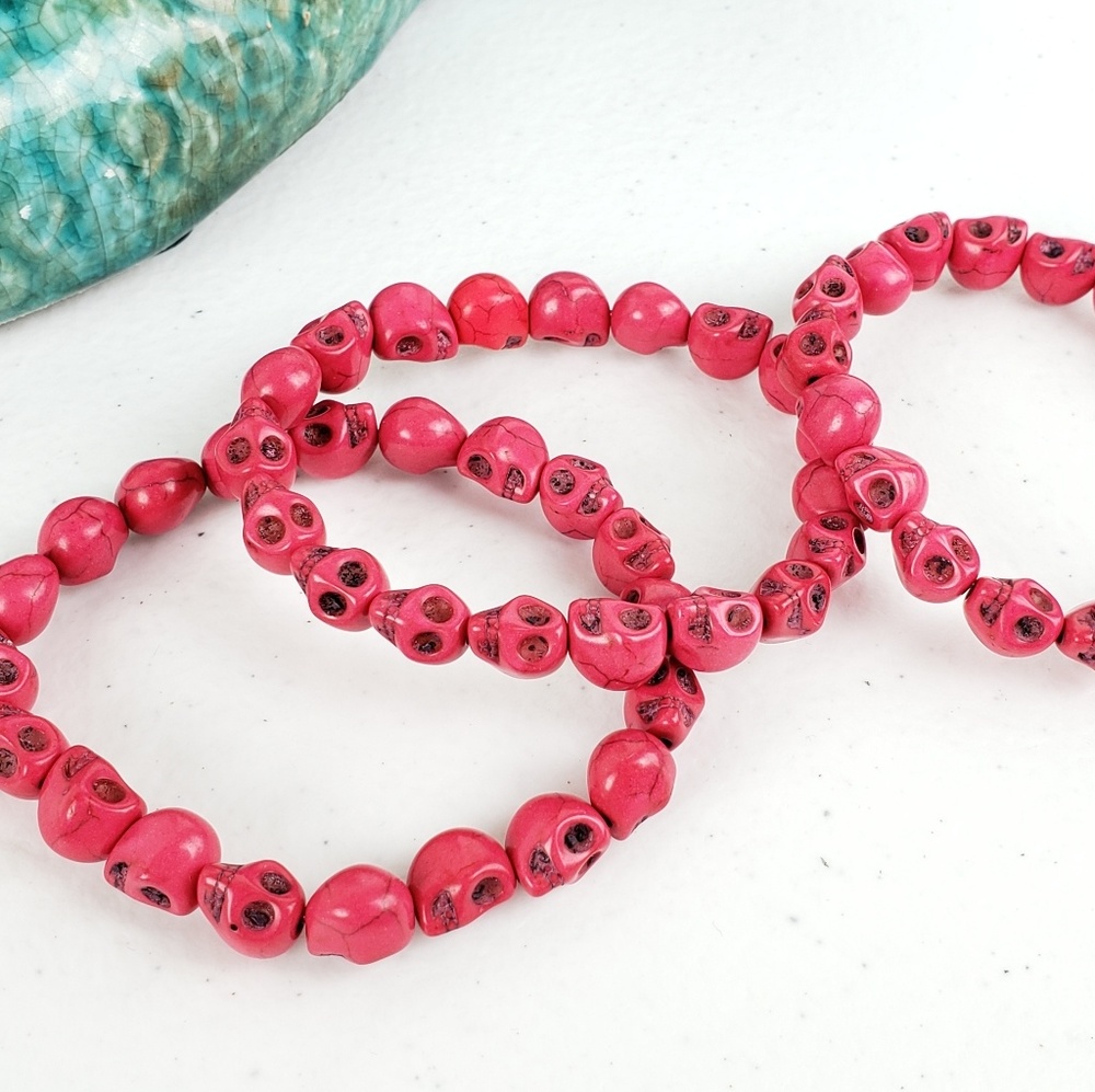 6/$20 Just Like Candy Pink Stone Skull Bracelet